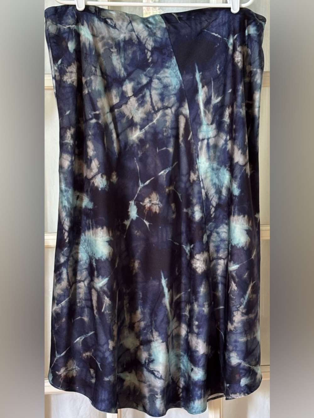 Johnny Was Workshop Silk Tie Dye Asymmetrical Skirt Blue Boho XL